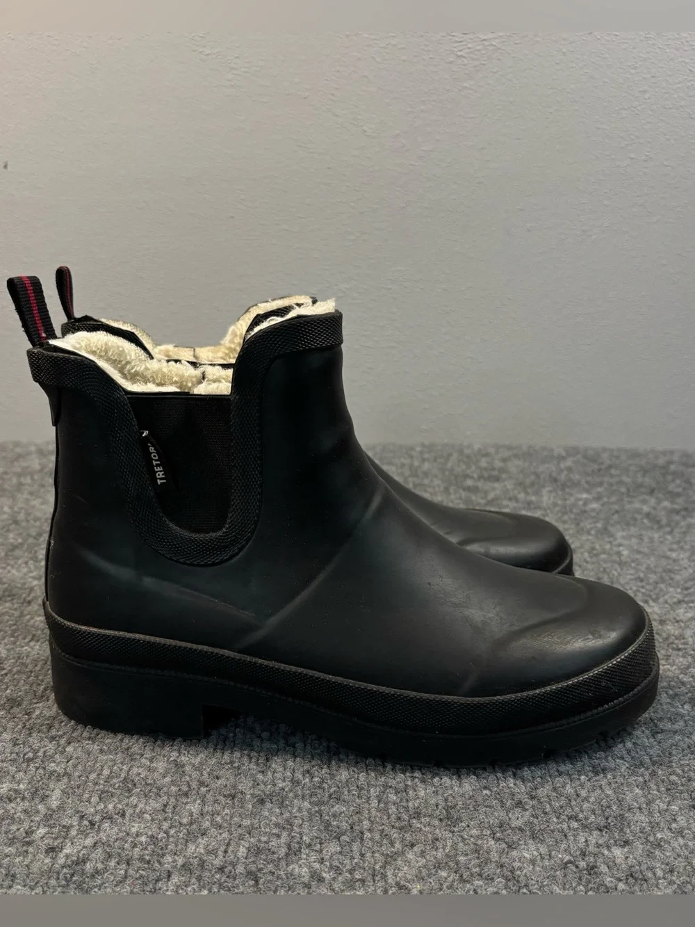 Tretorn Womens Rain Boots Sz 7 Chelsea Black Rubber Fur Lined Lina Ankle Booties